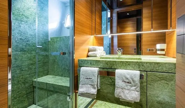 Takara One cabin with king bed, ensuite vanity and wooden wardrobe