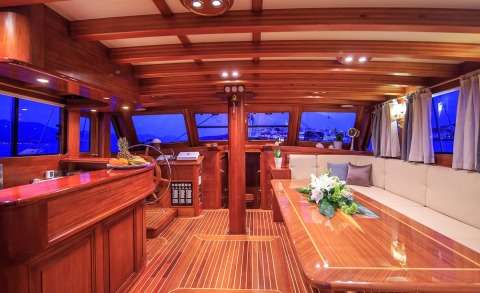Gulet Carpe Diem 7 on deck and wood interior salon