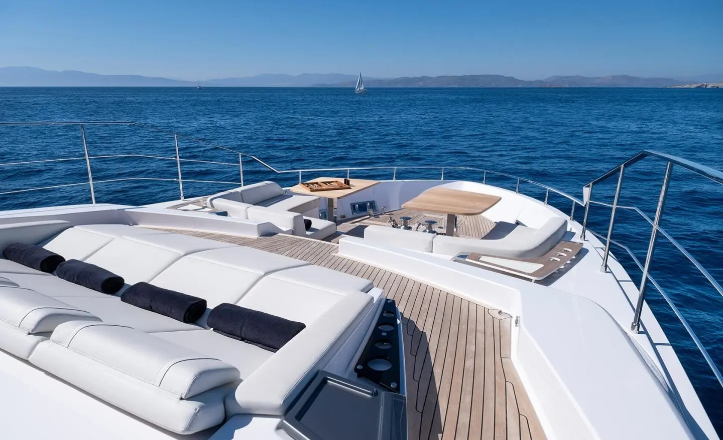 Spica yacht bow deck view with ocean