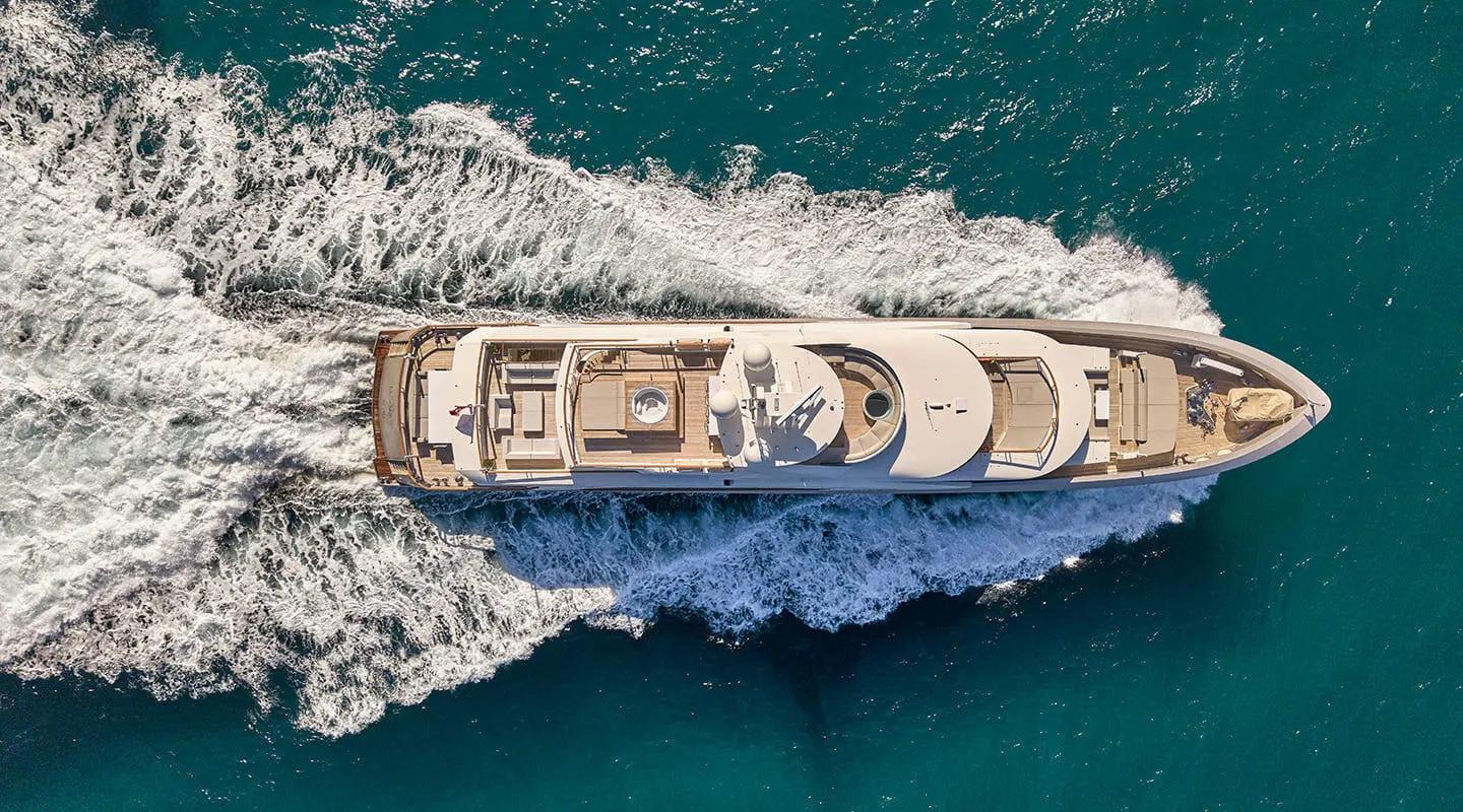 Motor yacht La Pellegrina 1 cruising at sea from above