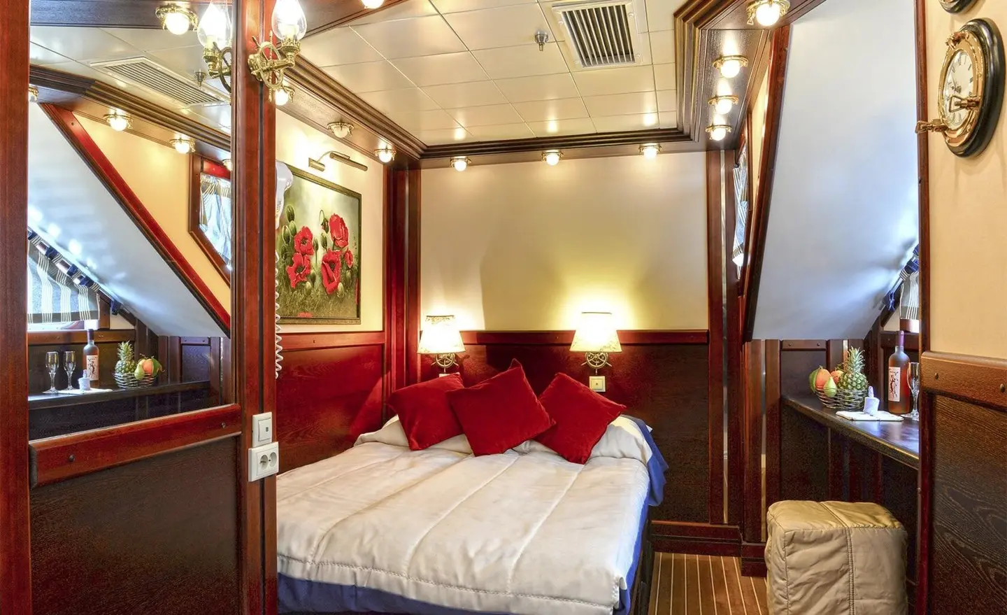 Luxury gulet yacht named Running on Waves under sunset sky with calm sea