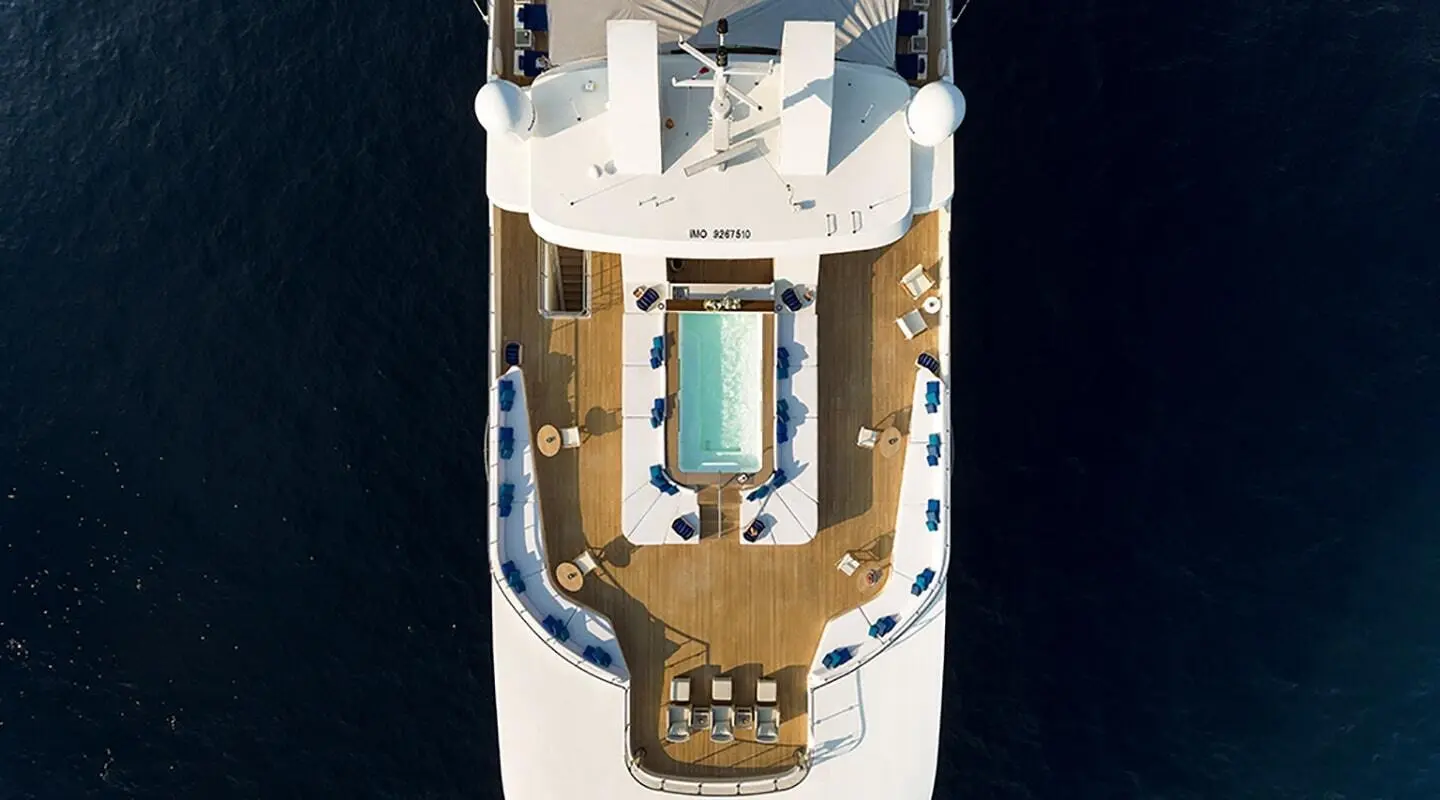 Top-down view of Marquise luxury yacht with central pool and sun deck