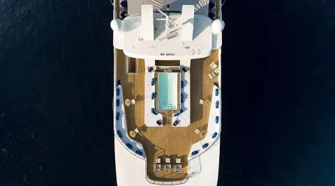 Top-down view of Marquise luxury yacht with central pool and sun deck
