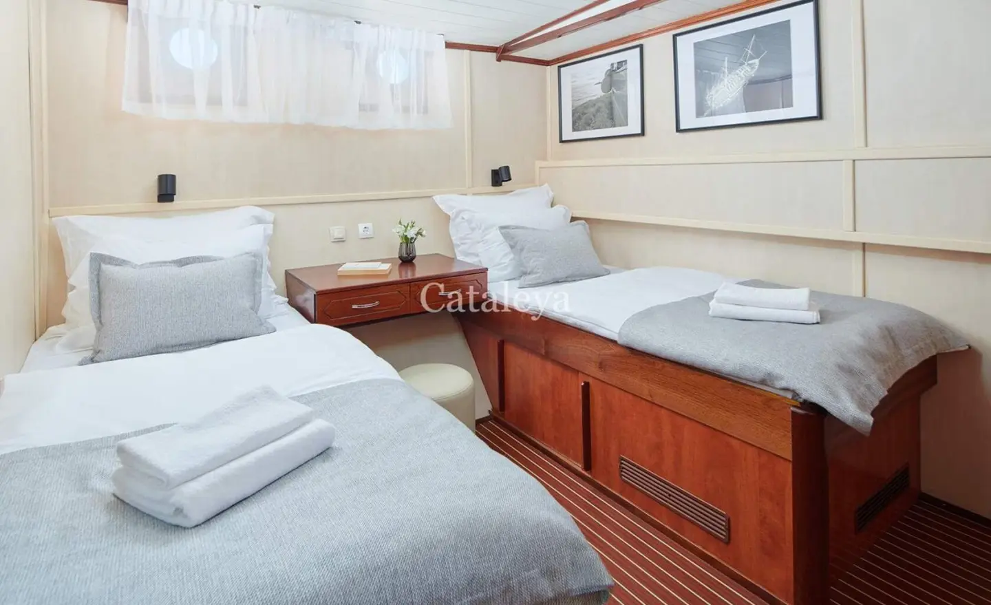 Cataleya yacht gulet interior with twin cabins on deck