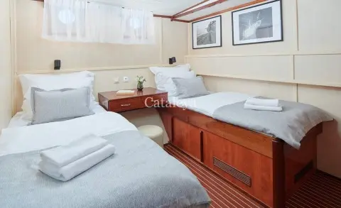 Cataleya yacht gulet interior with twin cabins on deck