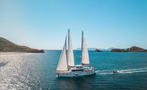 Sailing yacht on the sea with two masted hull Angleo III