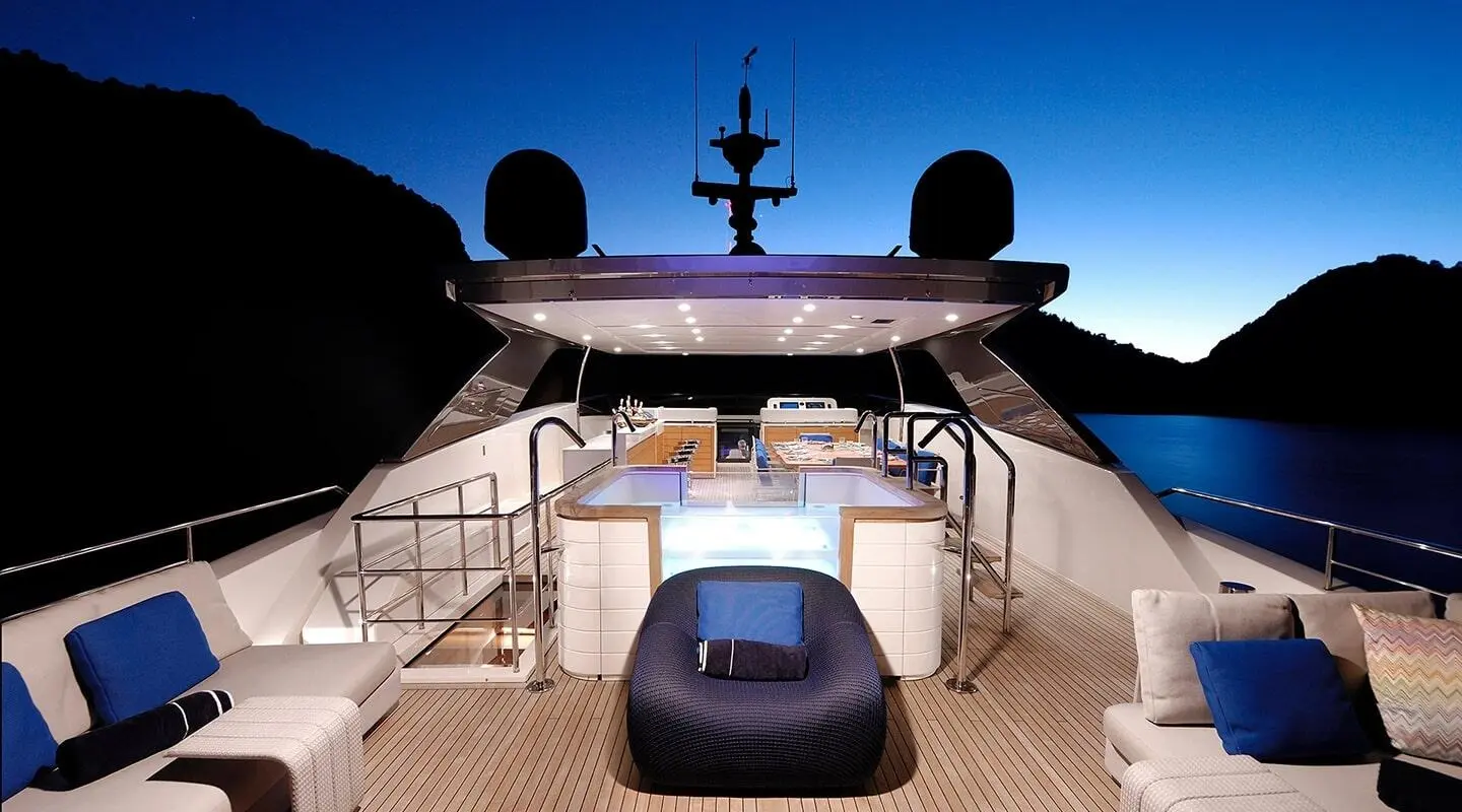 Morning Star yacht on daylight deck with seating and sunbathing areas
