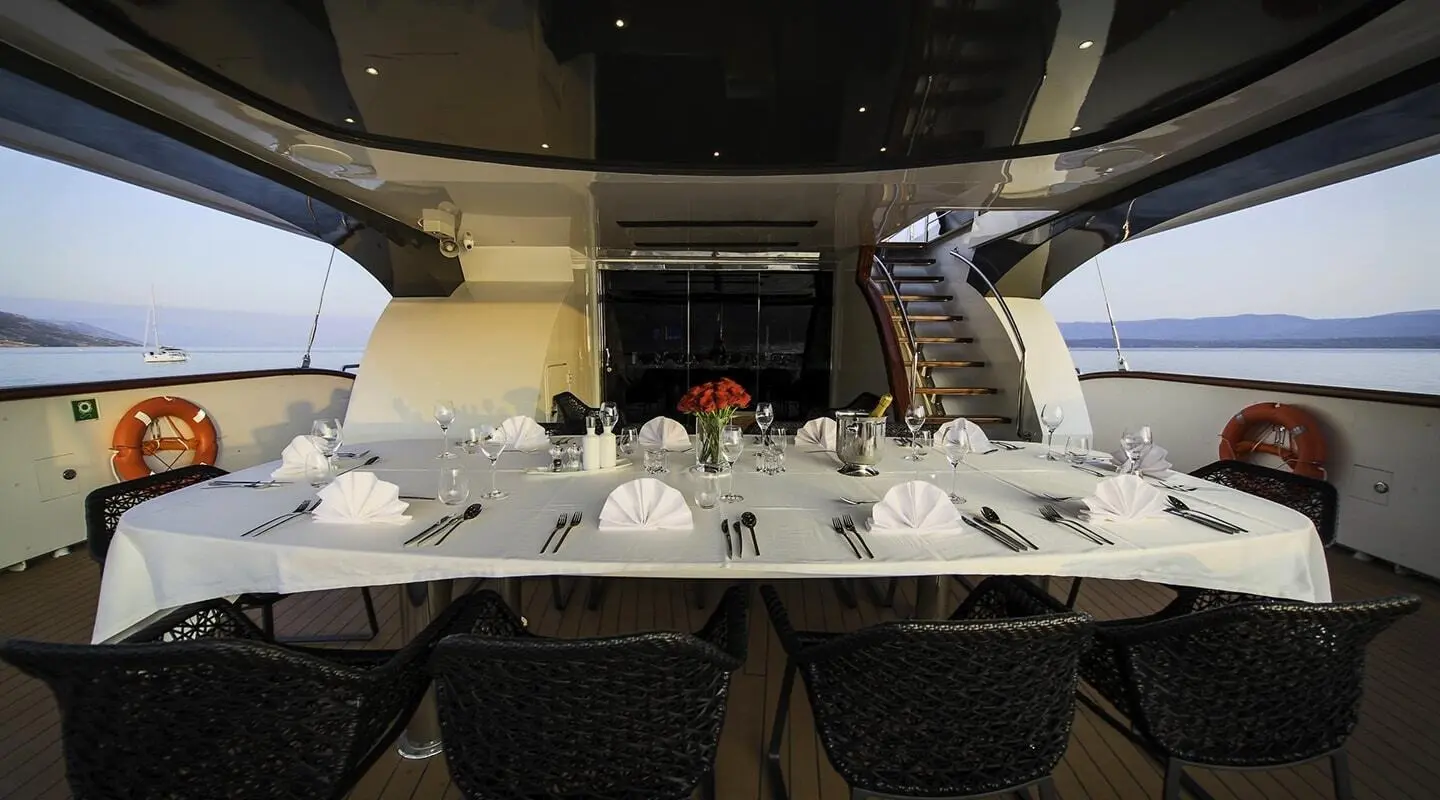 Omnia motor yacht aft deck and deck details on Aiaxaia