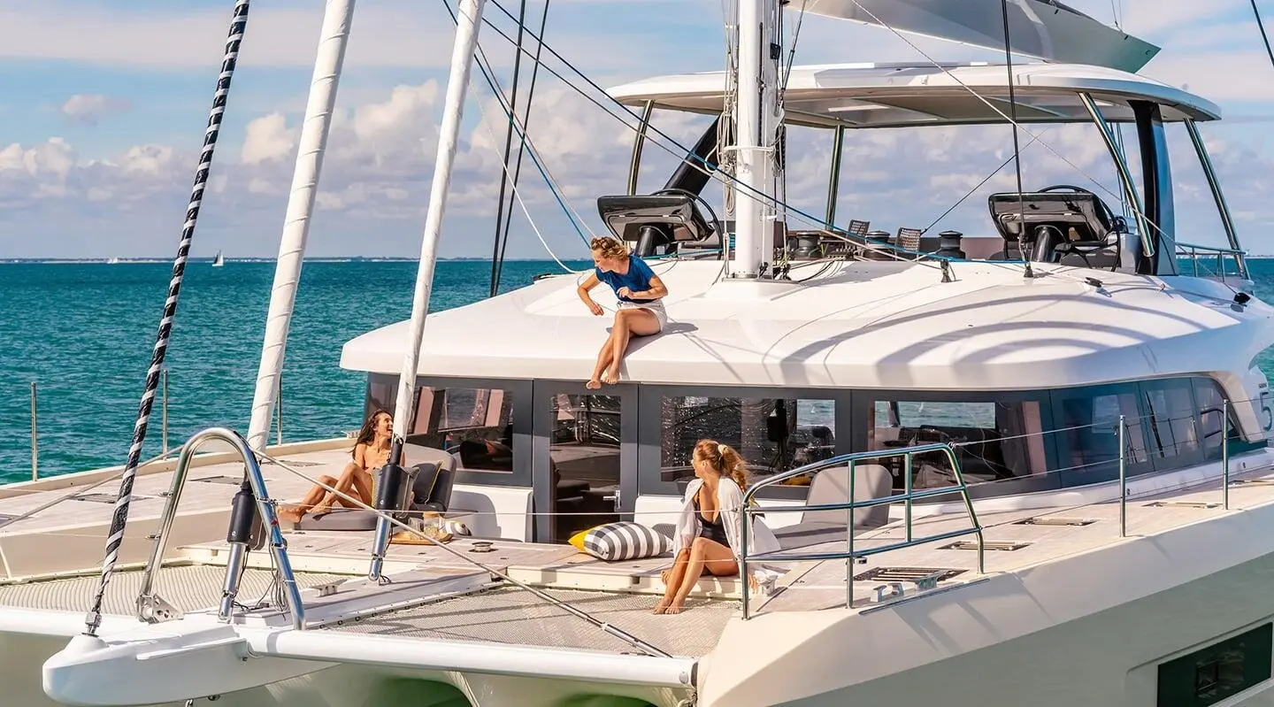 Daiquiri luxury 20.5m yacht deck with guests lounging and on top